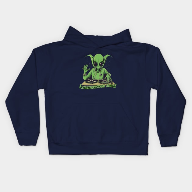 Quirky Alien DJ T-Shirt Design for Music Lovers Kids Hoodie by ABART BY ALEXST 